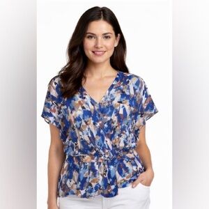 💙 Nine West Blue Floral Wrap Blouse